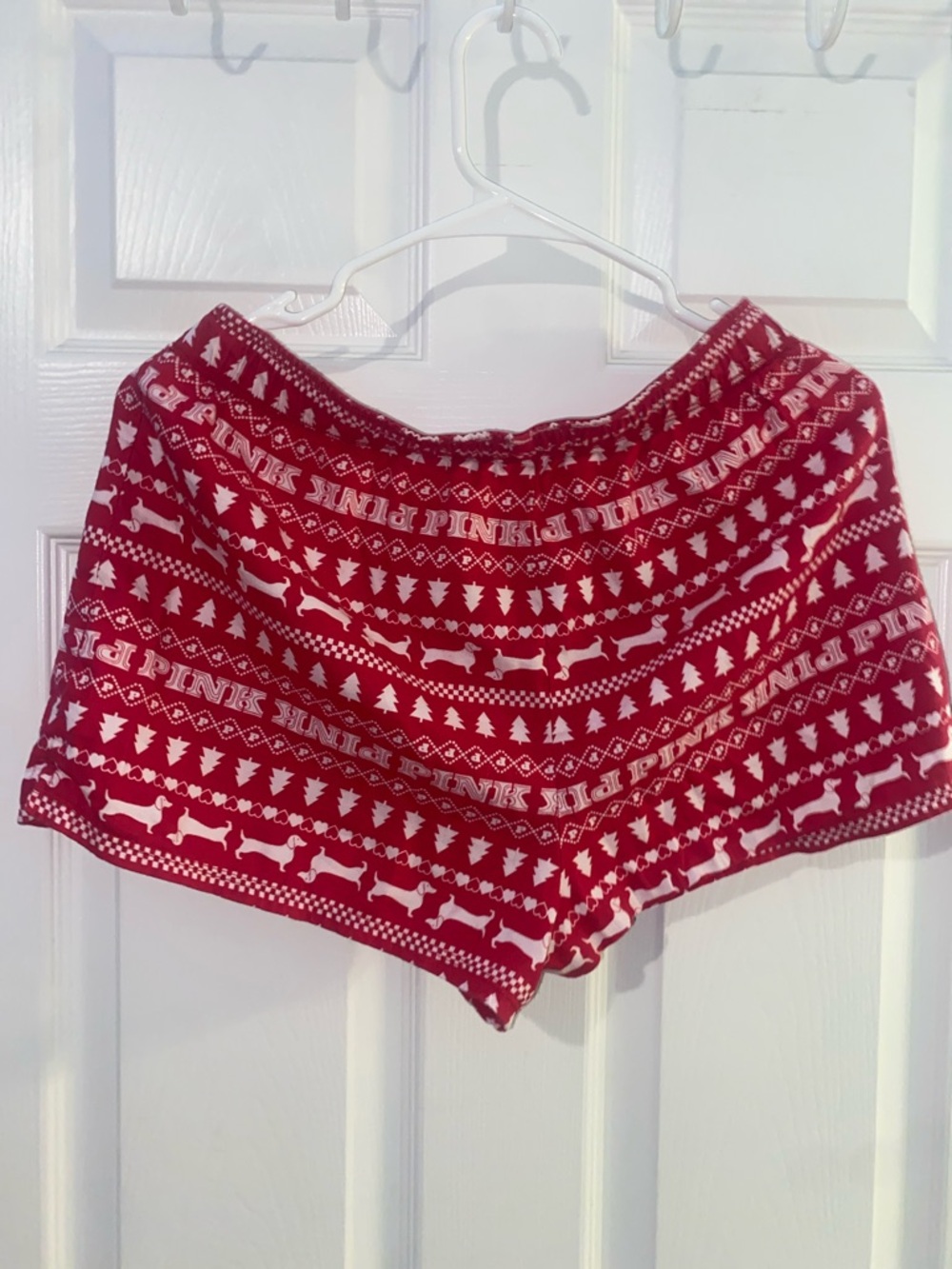 PINK Victoria's Secret Red and White Holiday Patterned Lounge Shorts